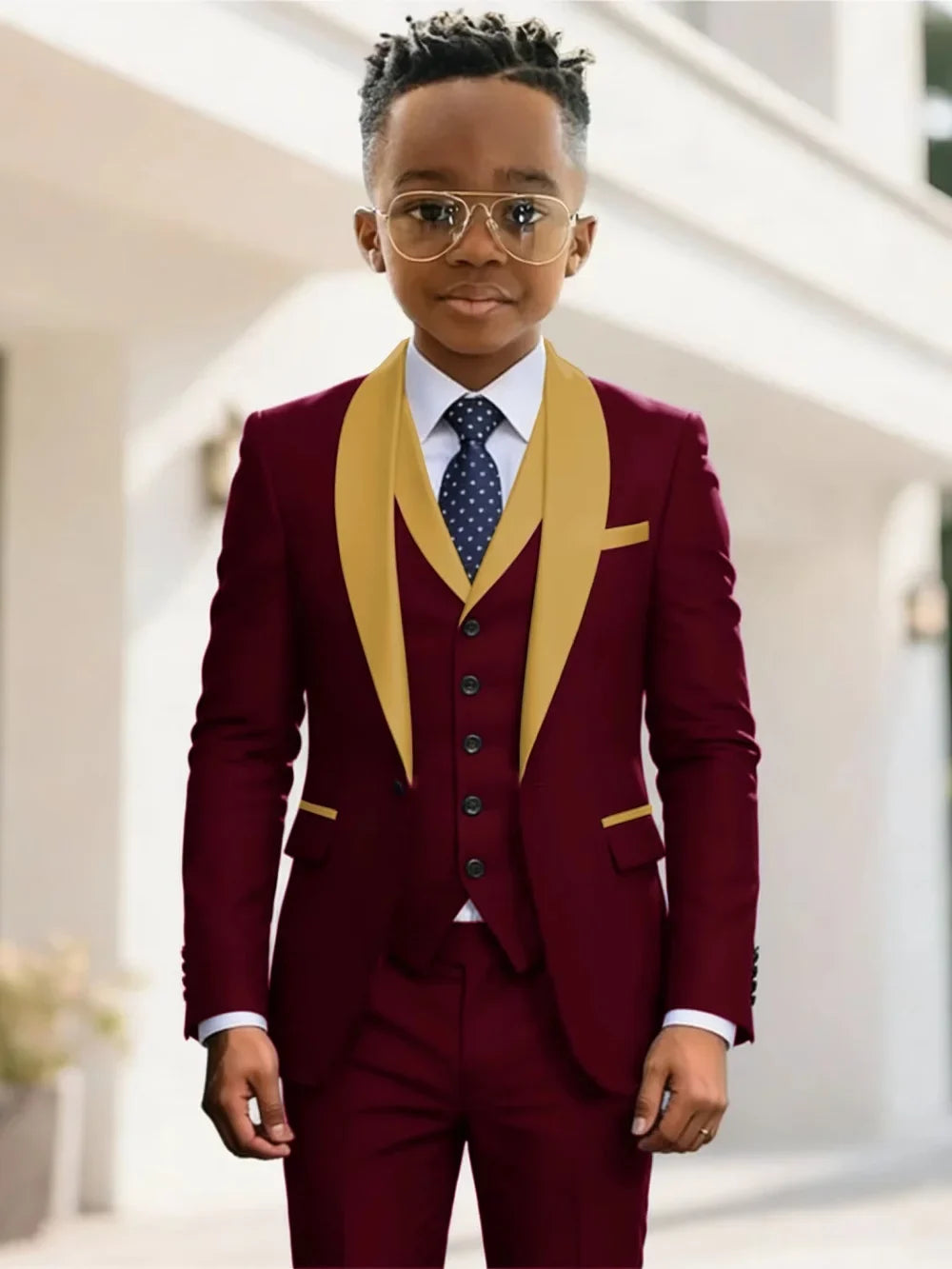 New Kids Suit Set 3 Pieces Wedding Ring Bearer Outfit Boys Handsome Shawl Lapel Tuxedo For Piano Peformance 2-20T