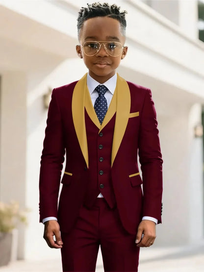New Kids Suit Set 3 Pieces Wedding Ring Bearer Outfit Boys Handsome Shawl Lapel Tuxedo For Piano Peformance 2-20T