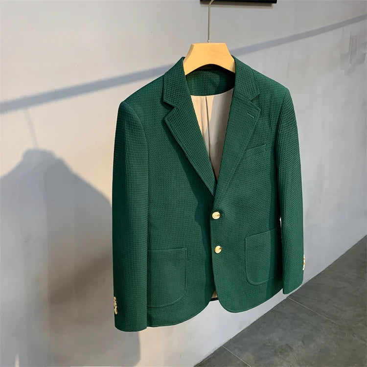 British Style Striped Casual Suit Jackets Mens 2022 Waffle Slim Fit Business Blazers Coat Homme Formal Social Prom Tuxedo 4XL-M