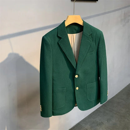 British Style Striped Casual Suit Jackets Mens 2022 Waffle Slim Fit Business Blazers Coat Homme Formal Social Prom Tuxedo 4XL-M