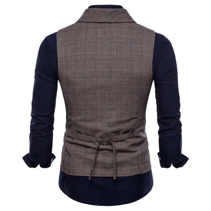 New Men's Checkered Vest, Male Casual Business Suit Vest, Plus Size British-Style  Four Seasons Double Breasted Slim Fit Vest