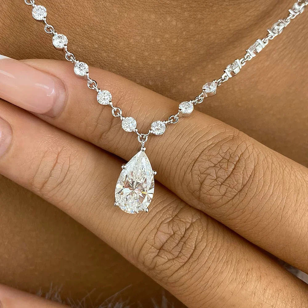 3MM Round Bubble Waterdrop Moissanite Diamond Tennis Neclace with 3ct Waterdrop Pendant NeckChain for Women 925 Silver Jewelry