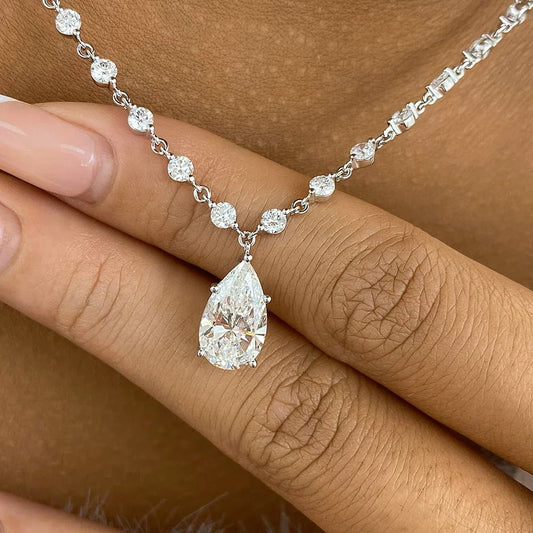 3MM Round Bubble Waterdrop Moissanite Diamond Tennis Neclace with 3ct Waterdrop Pendant NeckChain for Women 925 Silver Jewelry