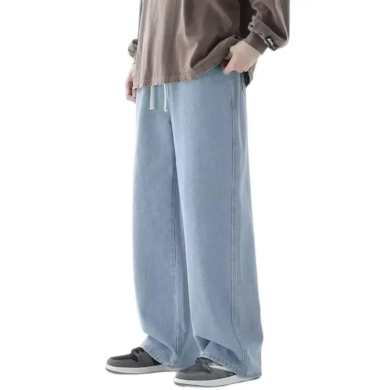 New 2024 Hot Selling Korean Men's Casual Long Denim Classic Men's Straight Leg High Street Denim Wide Leg Pants