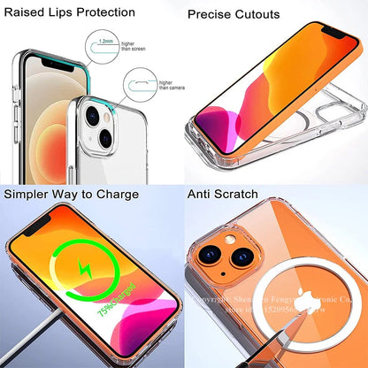 Clear Magnetic Phone Case with Kickstand for iPhone 17 Pro Max Air 16 15 14 Plus 13 12 11 Mini for Wireless Charging Back Cover