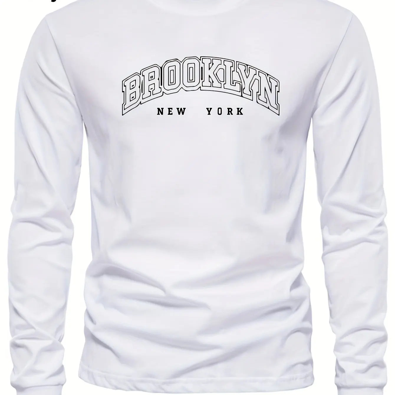 Men's 100% pure cotton loose and comfortable casual sports Brooklyn letter printed round neck long sleeved T-shirt top