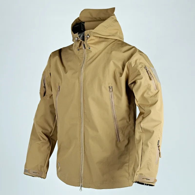 Men's Military Tactical Jackets Full Zip Shark Skin Soft Shell Tactical Waterproof Windbreaker Outdoors Hiking Hooded Coat S-4XL
