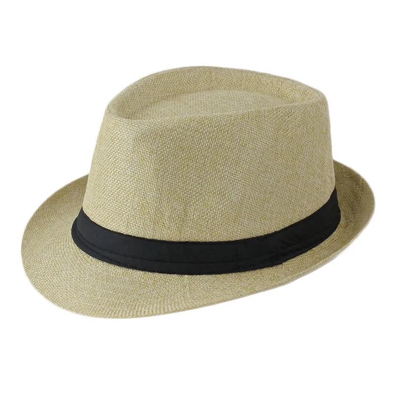 Summer Fedoras for Men Middle old aged Cap Linen Panama Solid  Jazz Hat Cowboy  Men's Women's  British Party Sun Hat