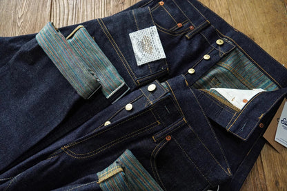Mens Jeans Rainbow Sanforized Selvedge Denim Jeans Man Python Skin Labels Regular Fit 14 Oz