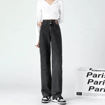 Y2K Woman Jeans High Waist Wide Leg Cotton Denim Clothing Blue White Streetwear Vintage Fashion Harajuku Straight Pants