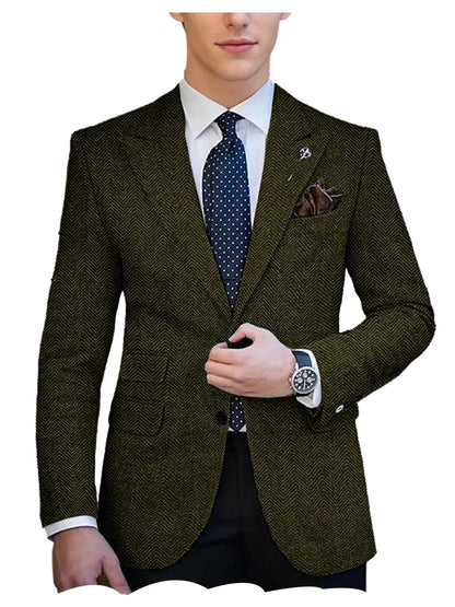 Autumn Winter Men's Herringbone Blazer Tuxedos Only Coat Wool Tweed Single Breasted Formal Bussiness/Wedding Prom Suit Jacket