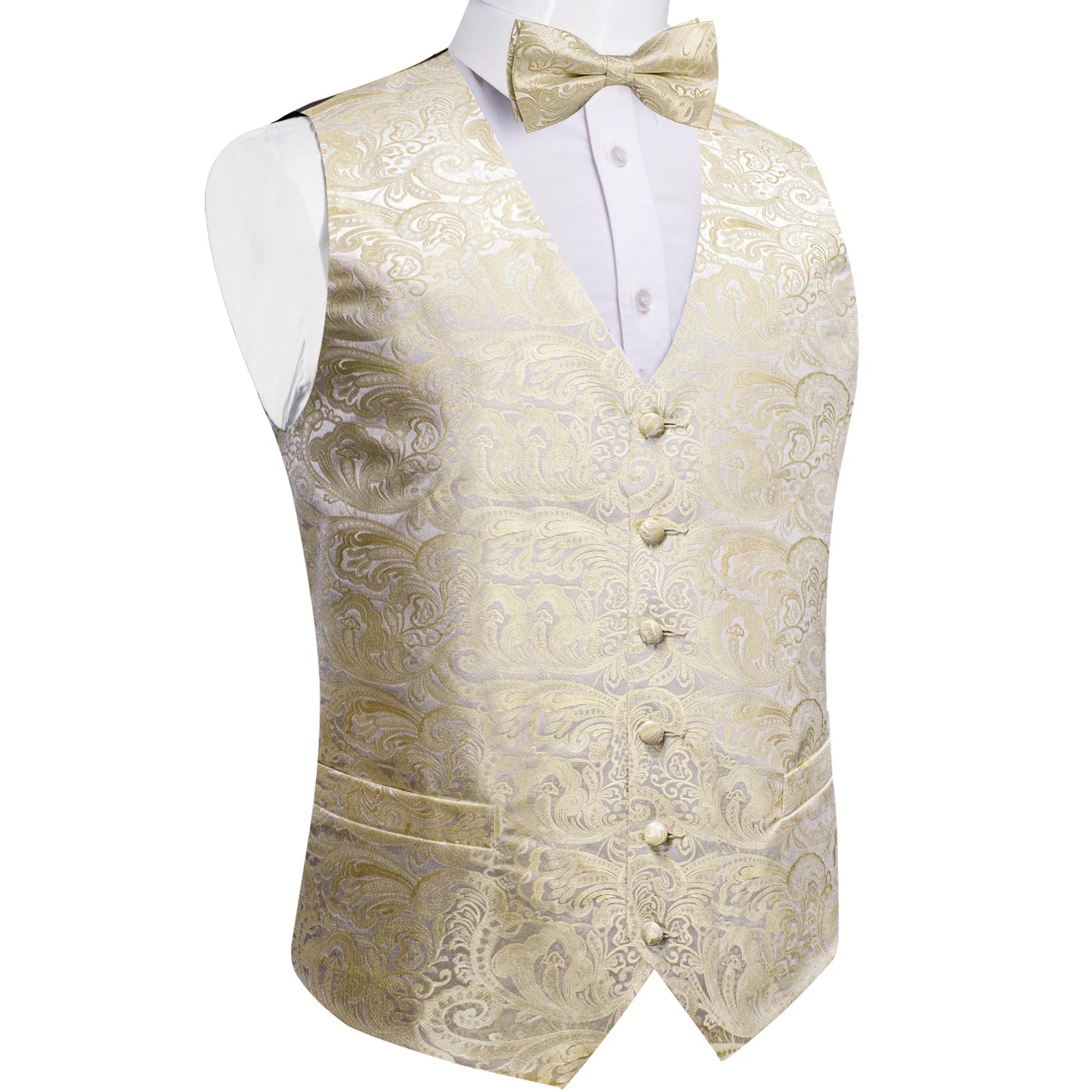 Men Wedding Vest Suit White Black Paisley Sleeveless Waistcoat for Man Shirt Accessories Fromal Bowtie Pocket Square Cufflinks
