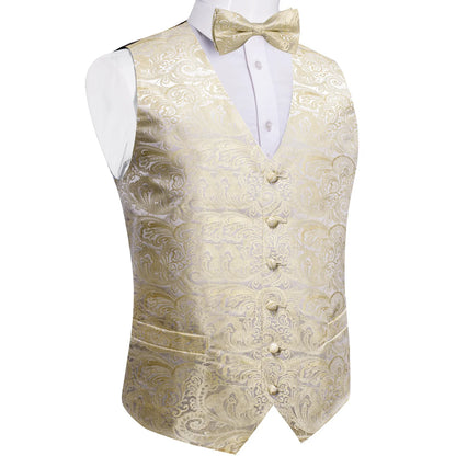 Men Wedding Vest Suit White Black Paisley Sleeveless Waistcoat for Man Shirt Accessories Fromal Bowtie Pocket Square Cufflinks