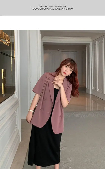 Office Lady Blazers Women Solid Lazy Style Summer Work Wear Casual Mujer Formal Vintage Outwear Clothing Elegant Ulzzang Daily