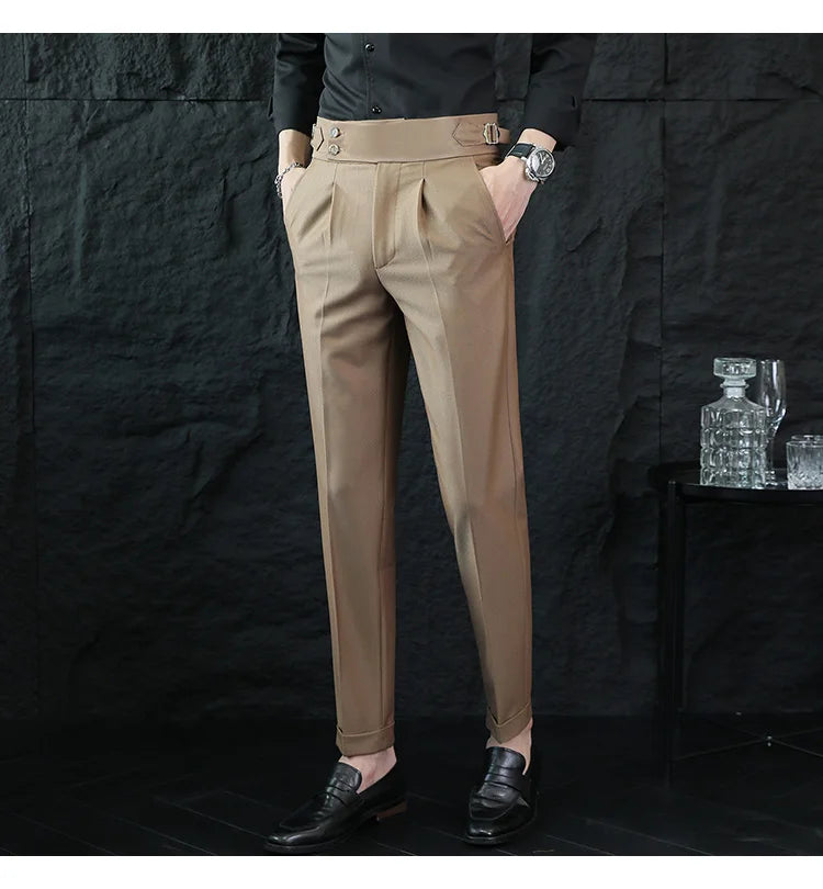 High Quality Italian Style High-waisted Suit Pants Fashion Neapolitan Men's Slim Fit Business Office Social Wedding Trousers