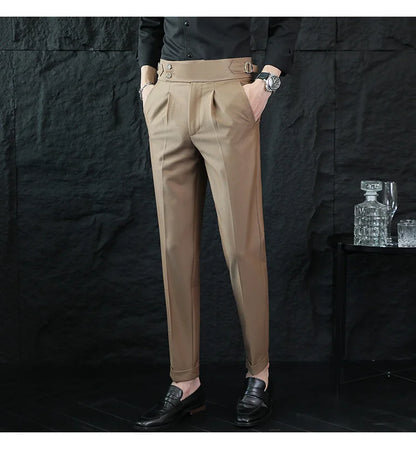 High Quality Italian Style High-waisted Suit Pants Fashion Neapolitan Men's Slim Fit Business Office Social Wedding Trousers