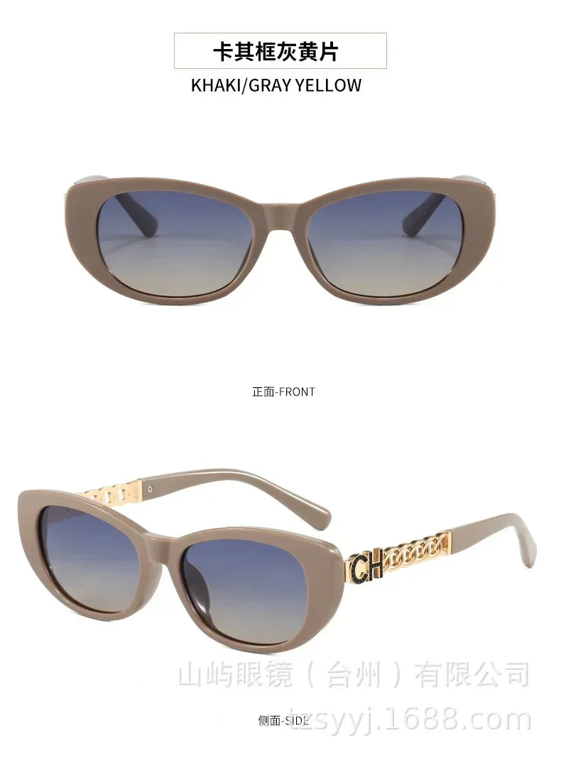 2025 New Trend Oval Polarized Sunglasses Women's Chain Hollow Frame Cat Eye Sun glasses Women's Fashion Luxury Design Glasses