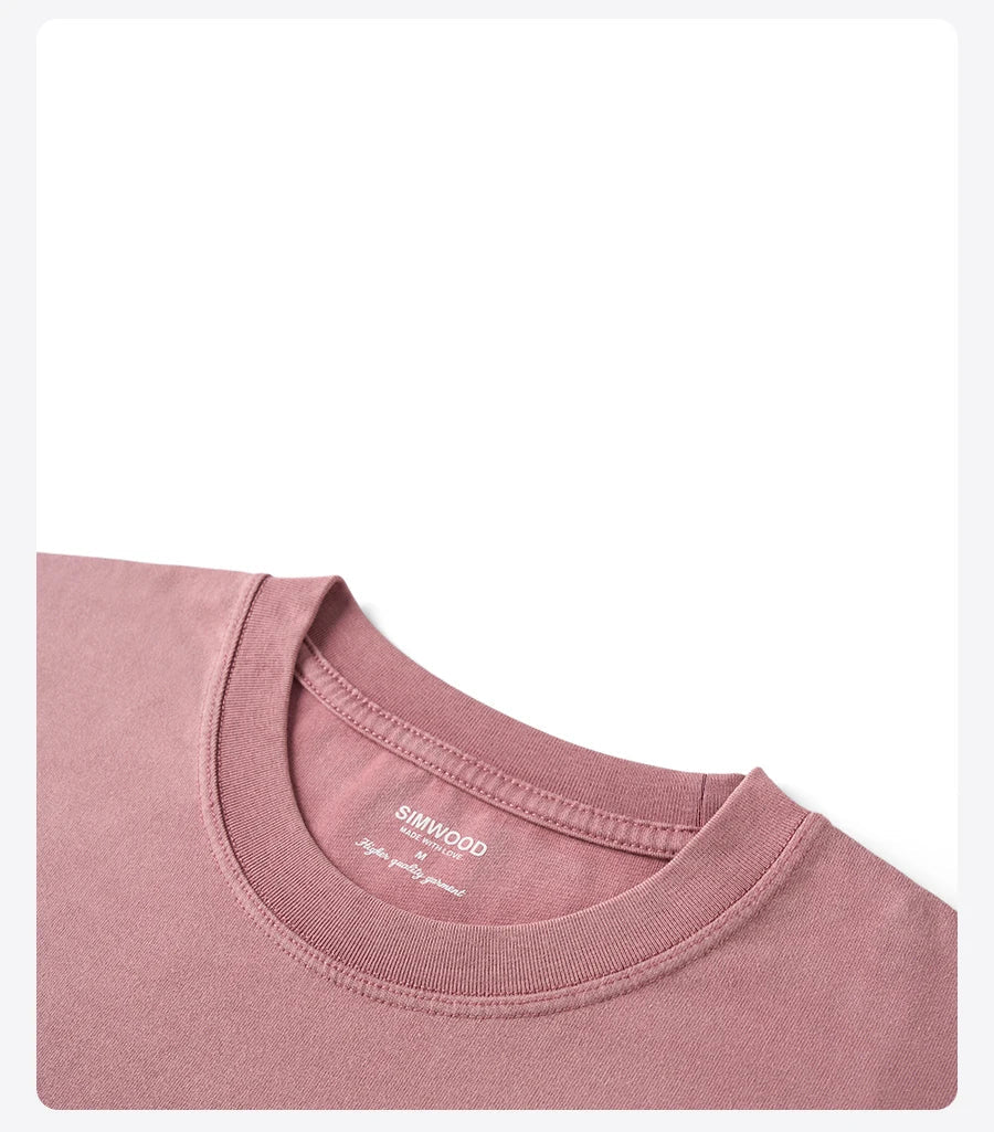 2026 Summer New 260gsm 100% Cotton Fabric Snow Washed Vintage T-shirts Men Letter Embroidery Plus Size Tops