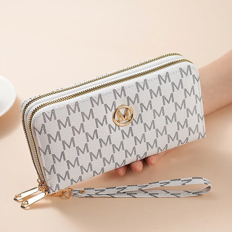 Double Zipper Wallets Women Men Long Coin Purses Cards Holder Handbags Billfold Wristlet Wallet Clutch Money Bags M Letter Purse