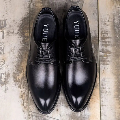 Men's Korean Style Business Casual Leather Shoes with Invisible Height Increase Versatile Pointed Toe British Style Trendy Shoes