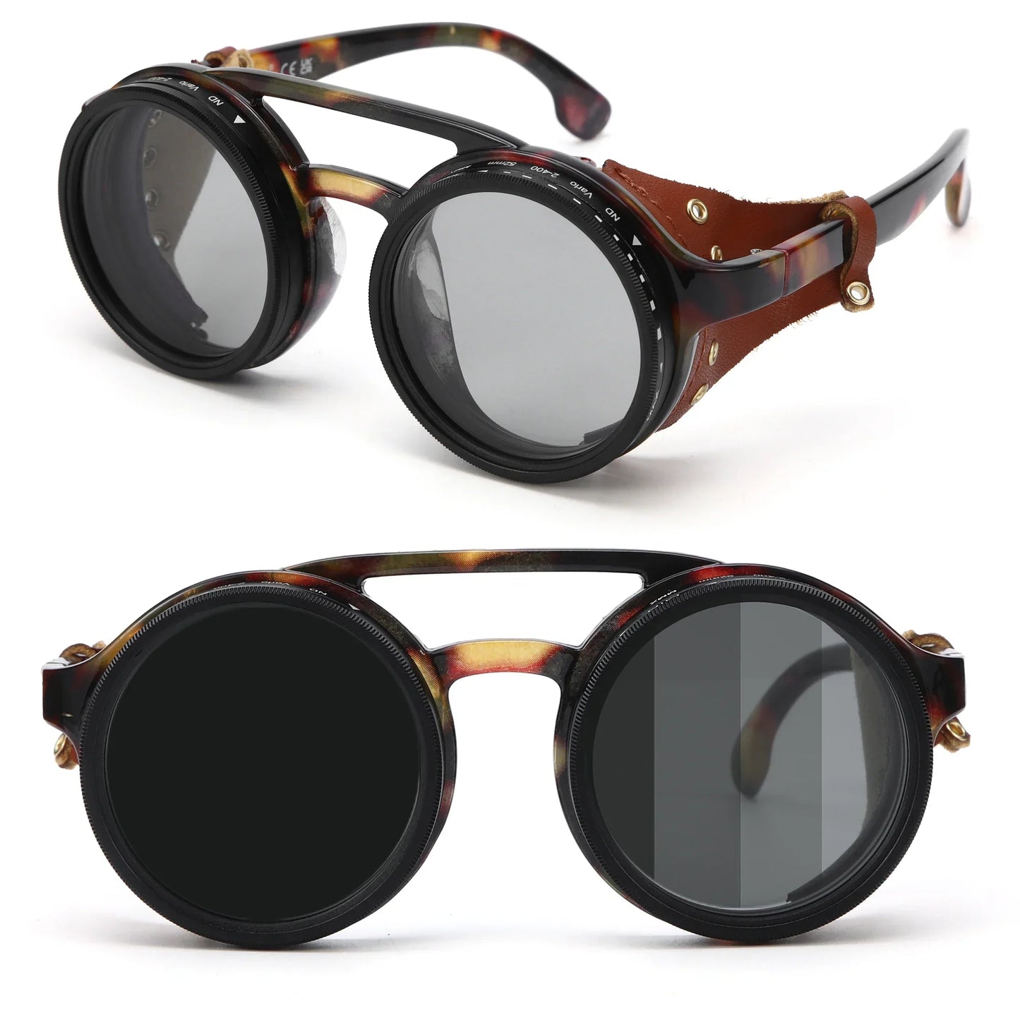 High Quality ND9 Adjustable Dimming Sunglasses Retro Punk Round Men's Outdoor Fishing UV400 Polarized Driving Sunglasses