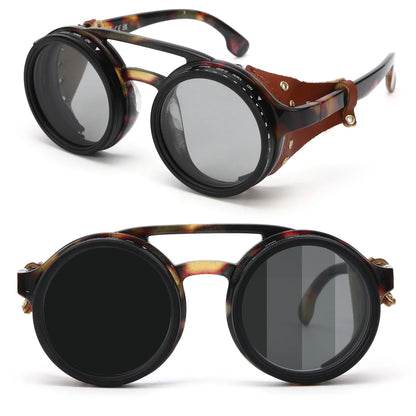 High Quality ND9 Adjustable Dimming Sunglasses Retro Punk Round Men's Outdoor Fishing UV400 Polarized Driving Sunglasses