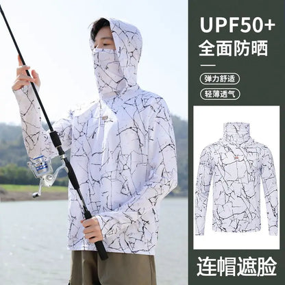 Mens UPF50+ T-Shirt Hoodie Tight Sports Casual Sun Protection T-Shirt Running Quick Dry Hoodie Sunscreen Fishing Men's Clothing