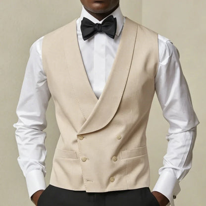 Men Vest White Double Button With Lapel Waistcoat For Wedding Banquet Business Party Office Work Casual Daily Men Suit Vest