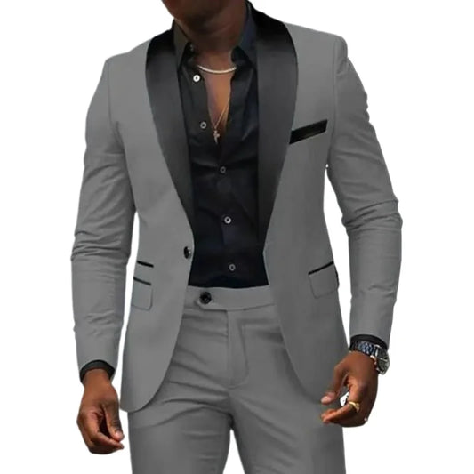 Men's New Fashion Business Casual Two-piece, Comfortable and Breathable Slim-fit Side Slit Single-button Suit Jacket+trousers