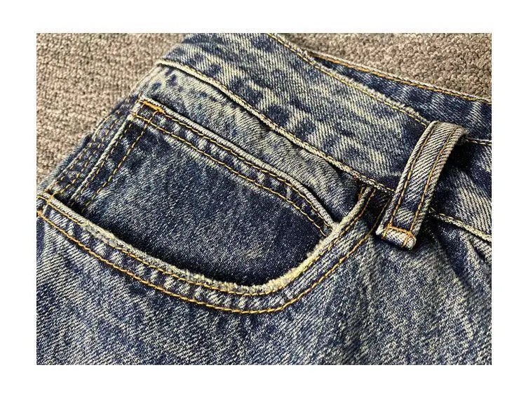 Autumn American Casual Ruffian Handsome Washed Retro Tooling Jeans Men's Straight Loose High Street Tapered Pants Tide