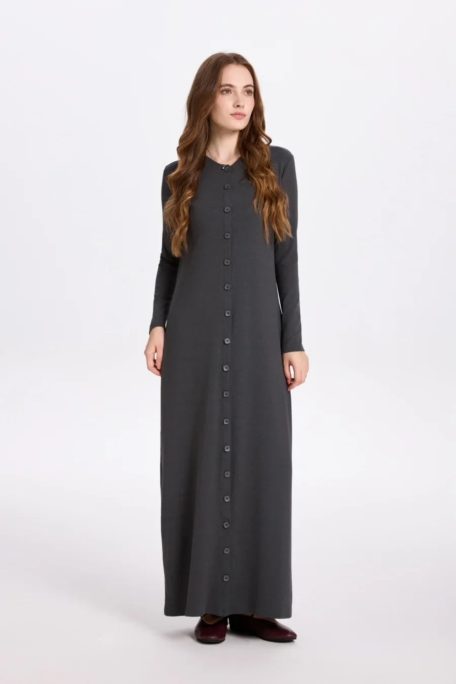 AS AW25 ribbing maxi dress woman fashion V neck comfortable button dress