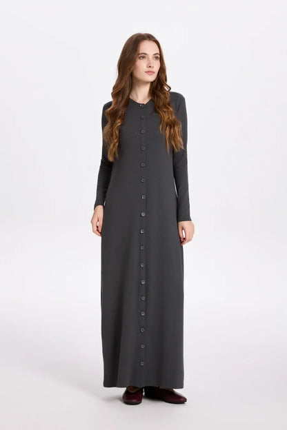 AS AW25 ribbing maxi dress woman fashion V neck comfortable button dress