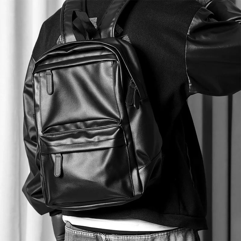 Men Backpack Pu Leather Fashion Waterproof Travel Bag Casual 14 inch laptop backpack