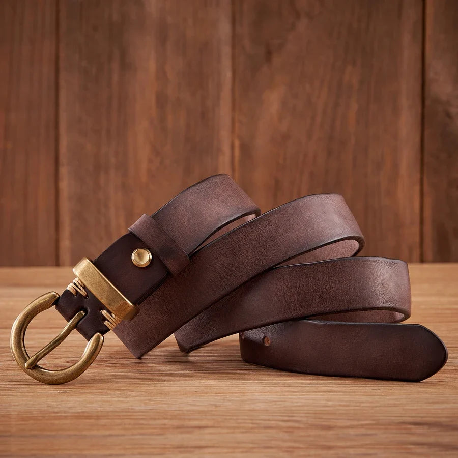 2.8CM Ladies Pure Cowhide High Quality Genuine Leather Belts for Women Brass Buckle Jeans Cowboy Waist Belt Luxury Designer