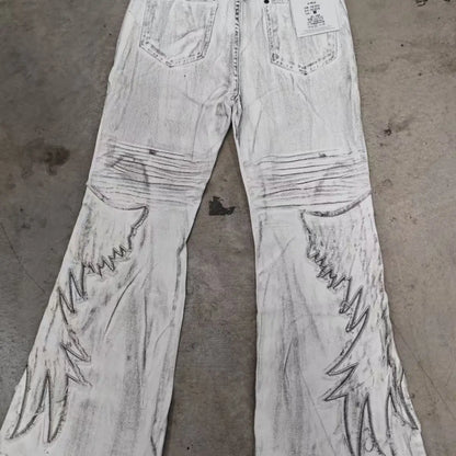American Retro Hot Girl Tie-Dye Women's High-Waisted Bell-Bottom Pants Slim Ripped New Autumn And Winter Washed Casual Trousers