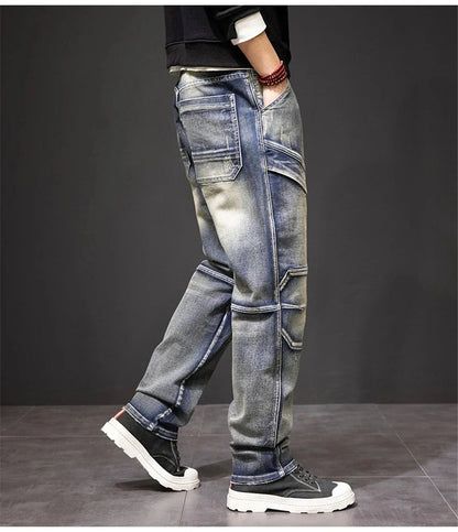 2024 Autumn and Winter New Jeans Fashion Street Jeans Men's Retro Punk Jeans Large Size 42 44