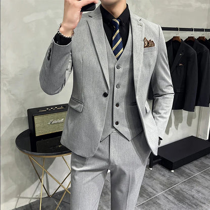S-7XL Jacket Vest Pants Luxury Elasticity Boutique Fashion Men's Solid Color Casual Business Suit 3-piece Sets Groom Wedding
