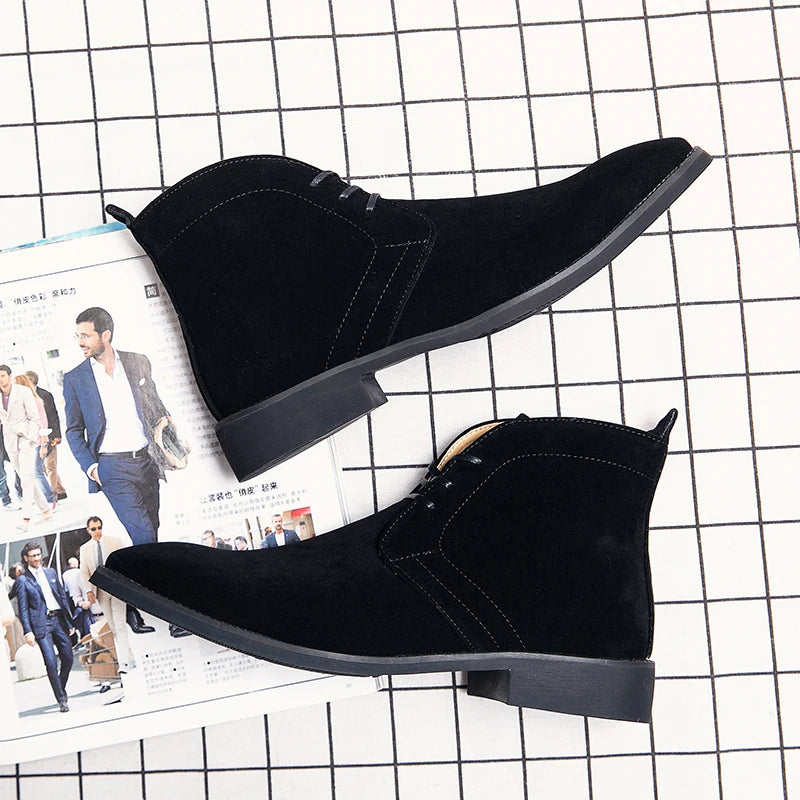 Leather Men Ankle Chelsea Boots Men Work Shoes Pointed Toe Leisure Boots for Male Casual Motorcycle Boots Botas Plus Size 38-48