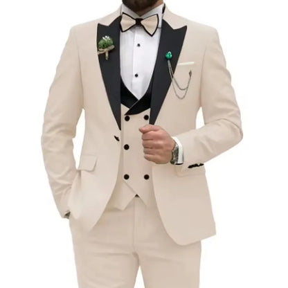Slim Fit Men Suits Double Breasted Groom Formal Business Male Blazer Set Peak Lapel Party Wedding Tuxedo (Jacket+Vest+Pants)
