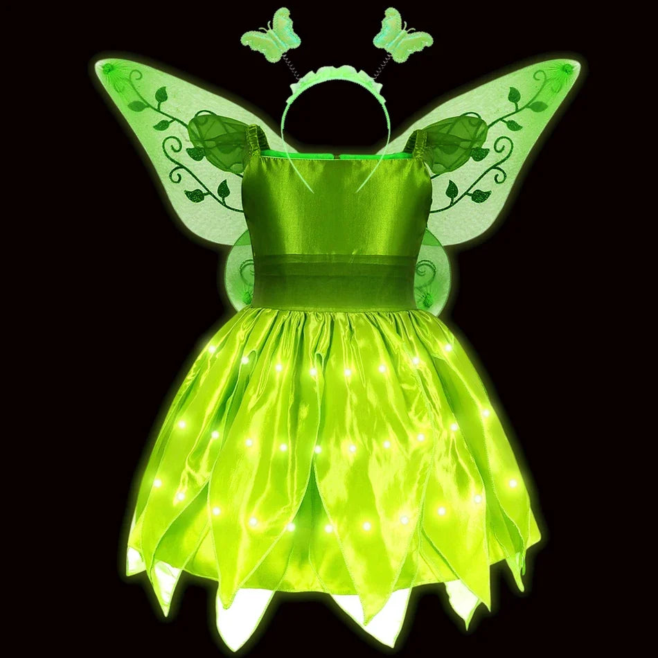 Children LED Light Up Dress Girls Kids Purple Green Cosplay Costume Carnival Birthday Party Clothes Halloween Costume Prom Gown