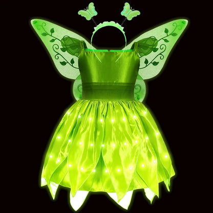 Children LED Light Up Dress Girls Kids Purple Green Cosplay Costume Carnival Birthday Party Clothes Halloween Costume Prom Gown
