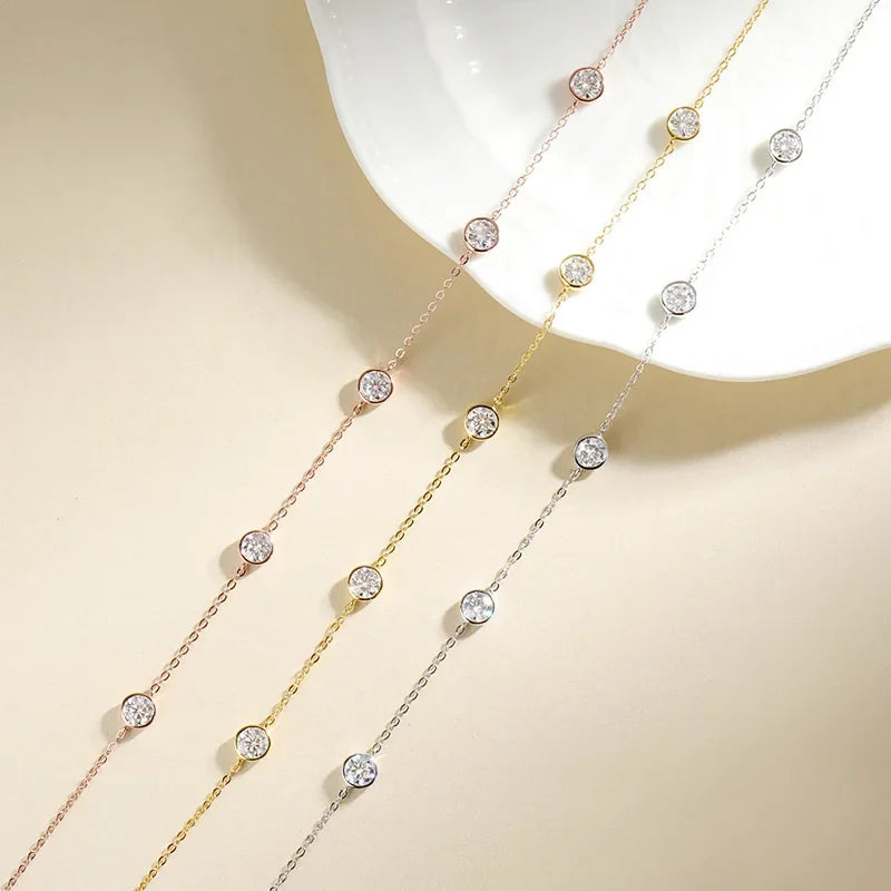 Bubble Each 5mm All Moissnaite Necklaces for Women Luxury Female Neck Chain 100% Sterling Silver S925 Fine Jewelry GRA