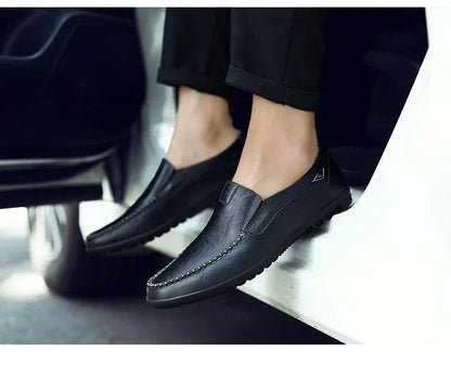 Genuine Leather Men Casual Shoes Luxury Brand Mens Loafers Moccasins Breathable Slip on Black Driving Shoes Plus Size 37-47