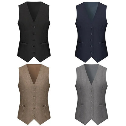 Men 2-piece Set British Style Single-breasted V-neck Vest Man Straight-leg Pant Male Slim Wedding Office Casual Outfit