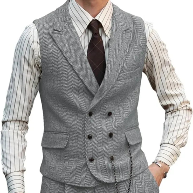 Men Vest Brown Suede Leather Gentleman Business Waistcoat Vintage Regular Slim Business Banquet Men Suit Vest