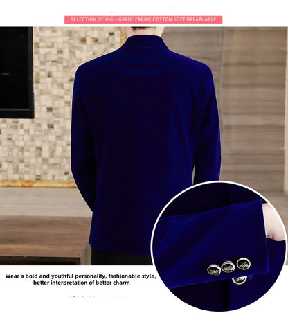 Men's Light Luxury Golden Velvet Coat Youth Fashion Trend Solid Color Stand Collar MAO Suit Handsome Boutique Item