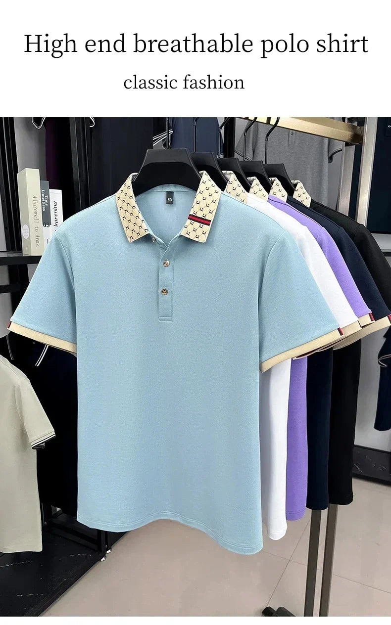 Fashion brand letter jacquard short sleeve high-end men's polo shirt comfortable and breathable summer new casual lapel T-shirt