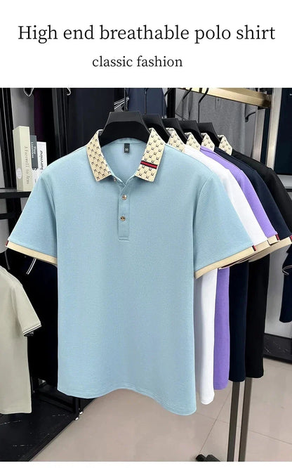 Fashion brand letter jacquard short sleeve high-end men's polo shirt comfortable and breathable summer new casual lapel T-shirt