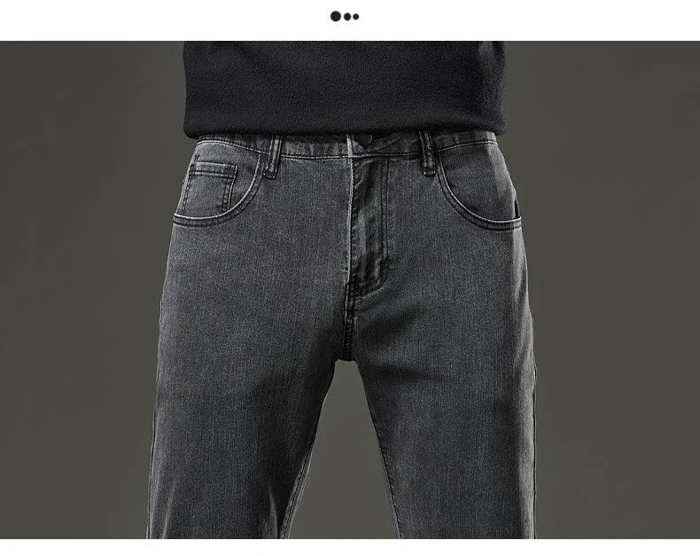 Men's autumn and winter hot jeans elastic small straight leg pants black gray micro elastic zipper fashionable versatile jeans