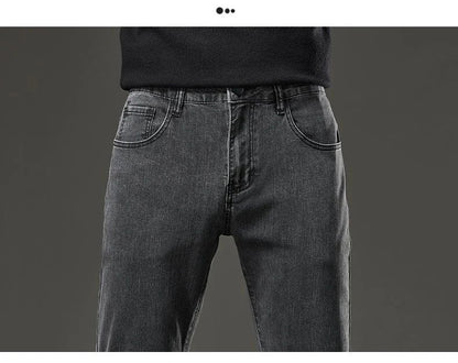 Men's autumn and winter hot jeans elastic small straight leg pants black gray micro elastic zipper fashionable versatile jeans
